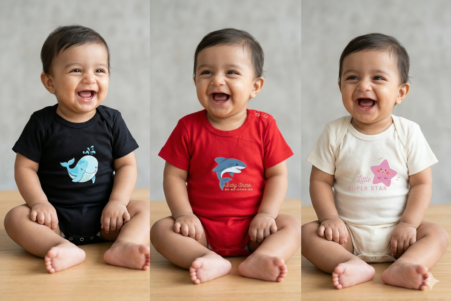 0-12 Months, Baby Boy Onesies Set of 3 (Black, Red, White)