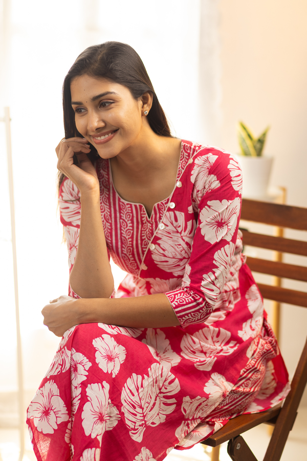 Bright Pink Feeding Straight Cut Set + Printed Chunni
