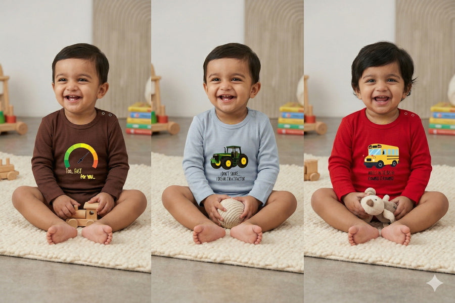 12-24 Months, Baby Boy Onesies Set of 3 (Brown, Blue, Red)
