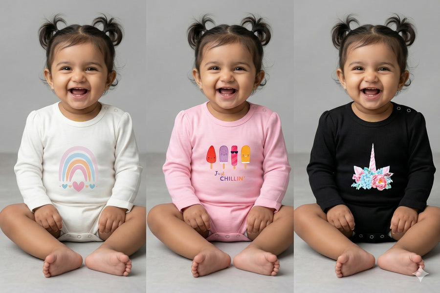 12-24 Months, Baby Girl Onesies Set of 3 (Pink, Black, White)