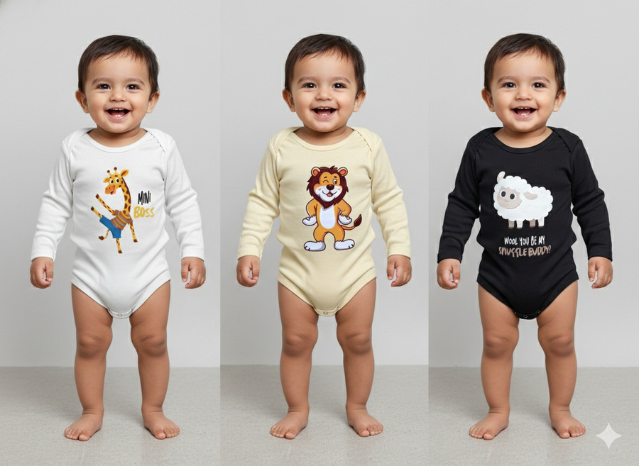 12-24 Months, Baby Boy Onesies Set of 3 (White, Yellow, Black)