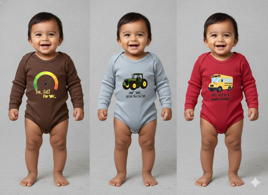 12-24 Months, Baby Boy Onesies Set of 3 (Brown, Blue, Red)