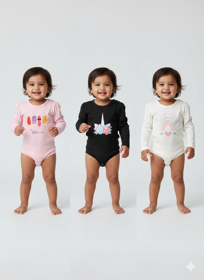 12-24 Months, Baby Girl Onesies Set of 3 (Pink, Black, White)