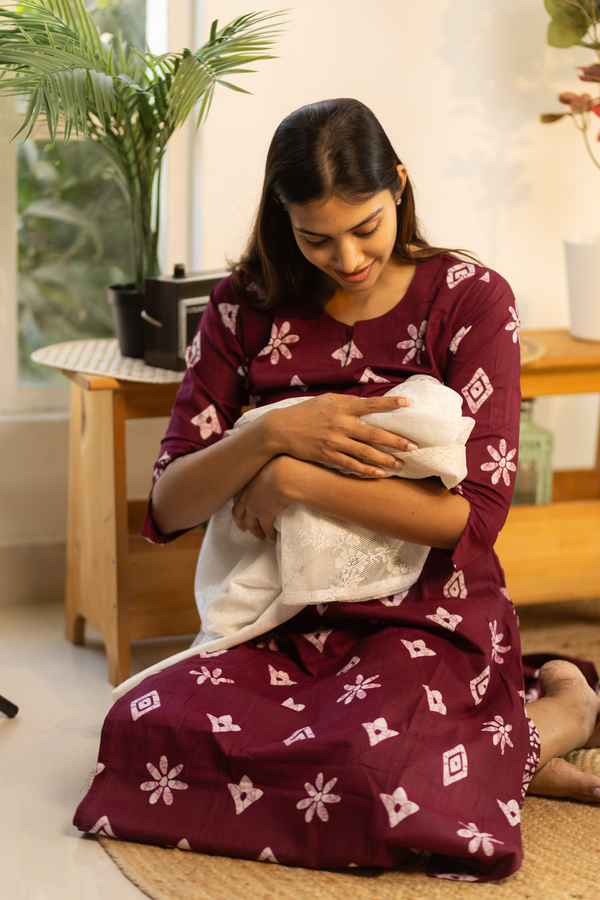 Maroon Feeding Straight Cut Set + Printed Chunni