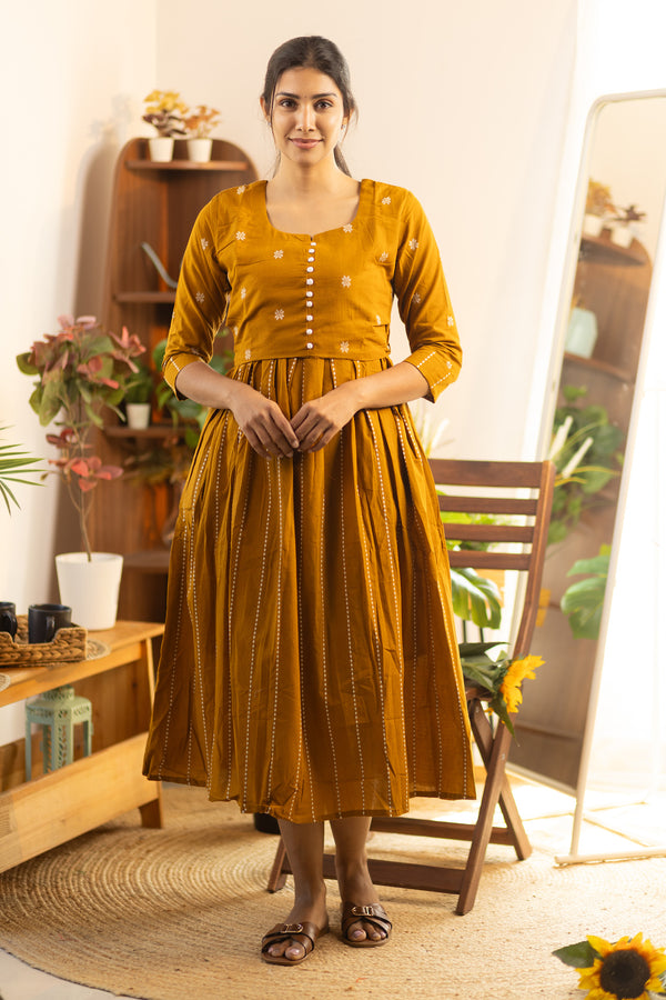 Mustard Yellow Handloom Maxi
