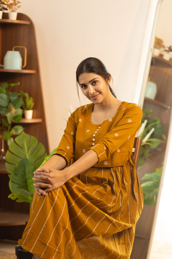 Mustard Yellow Handloom Maxi