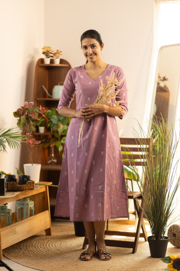 Rouge Pink White Butterfly Handloom Maxi