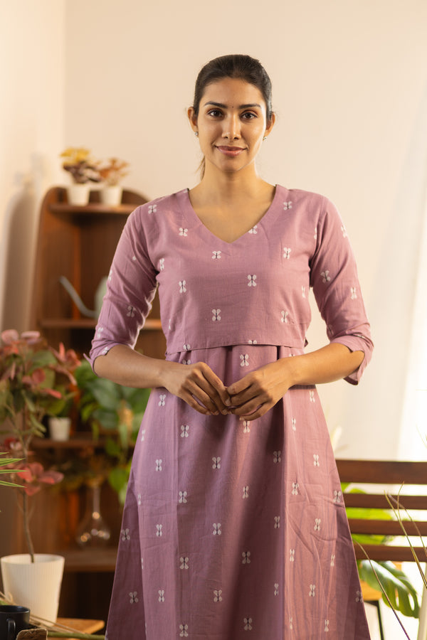 Rouge Pink White Butterfly Handloom Maxi