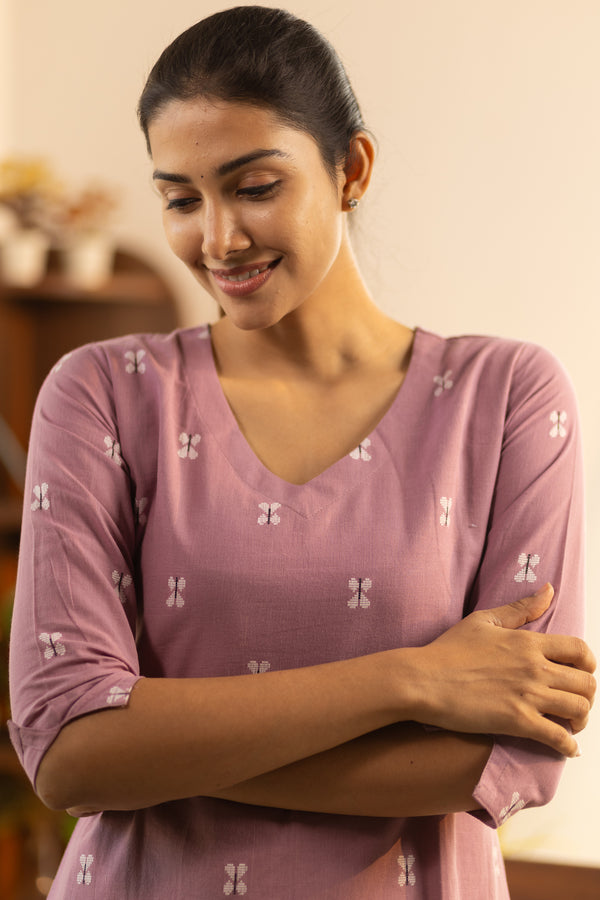 Rouge Pink White Butterfly Handloom Maxi