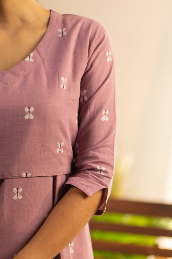 Rouge Pink White Butterfly Handloom Maxi