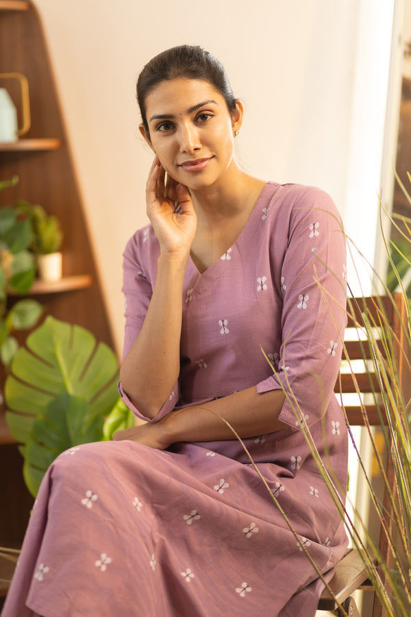 Rouge Pink White Butterfly Handloom Maxi