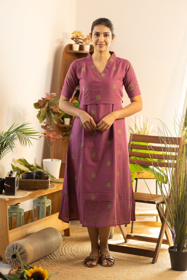 Red Grape with Green Butis Handloom Maxi