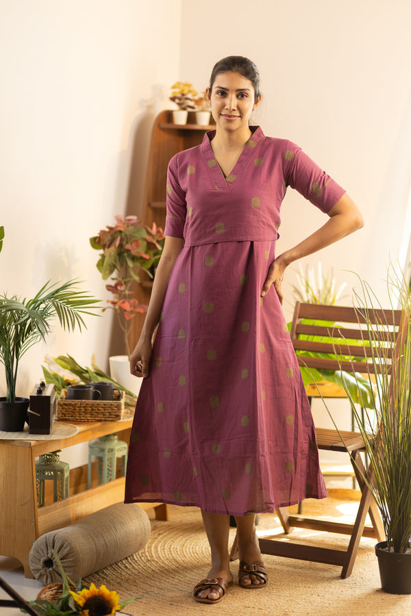 Red Grape with Green Butis Handloom Maxi