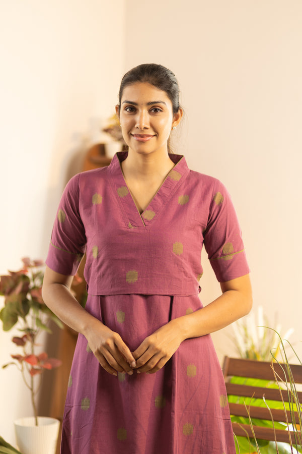 Red Grape with Green Butis Handloom Maxi