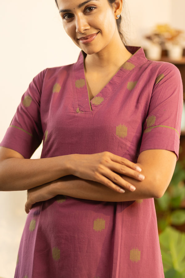 Red Grape with Green Butis Handloom Maxi