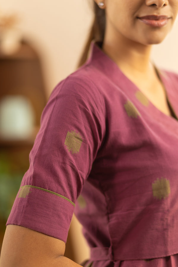 Red Grape with Green Butis Handloom Maxi