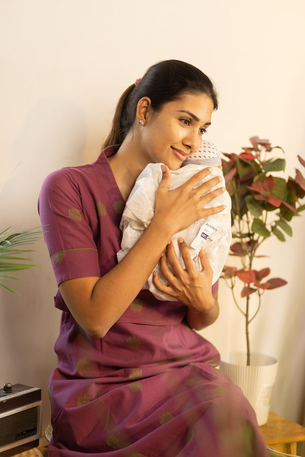 Red Grape with Green Butis Handloom Maxi