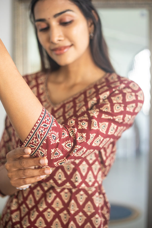 Maroon Block Printed Suit Set