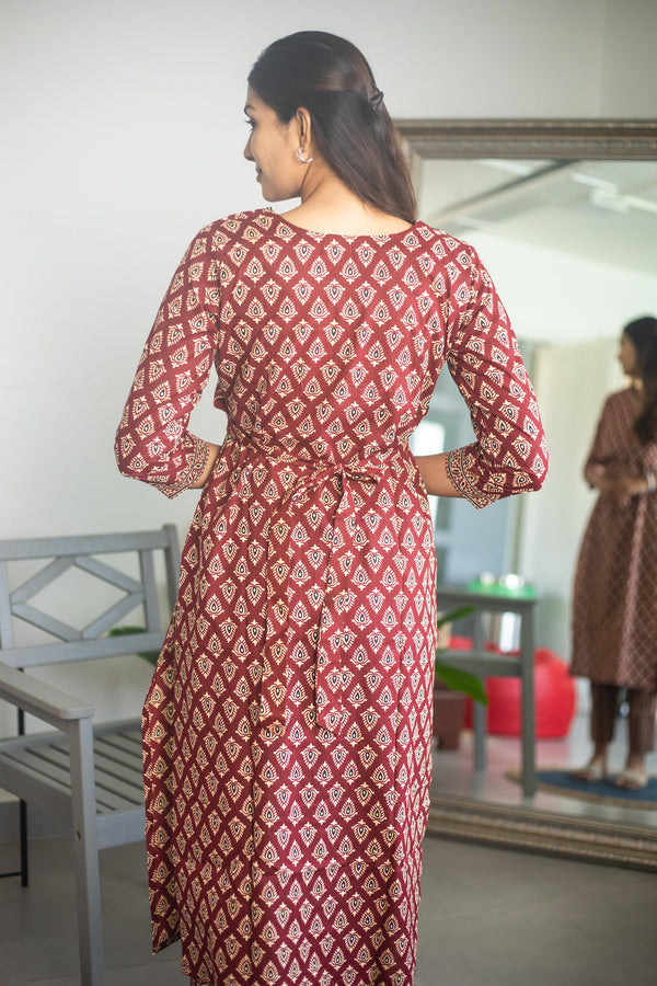 Maroon Block Printed Suit Set