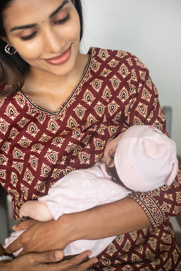 Maroon Block Printed Suit Set