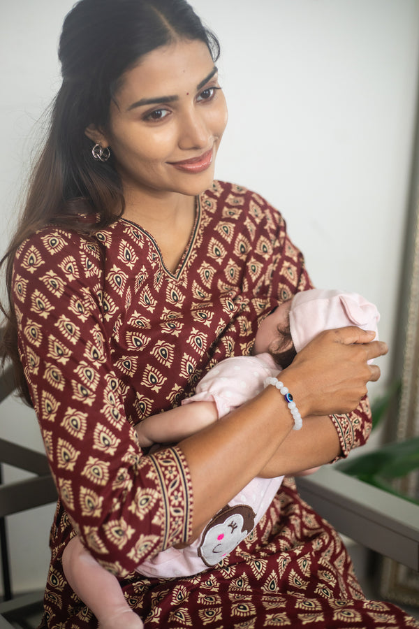 Maroon Block Printed Suit Set