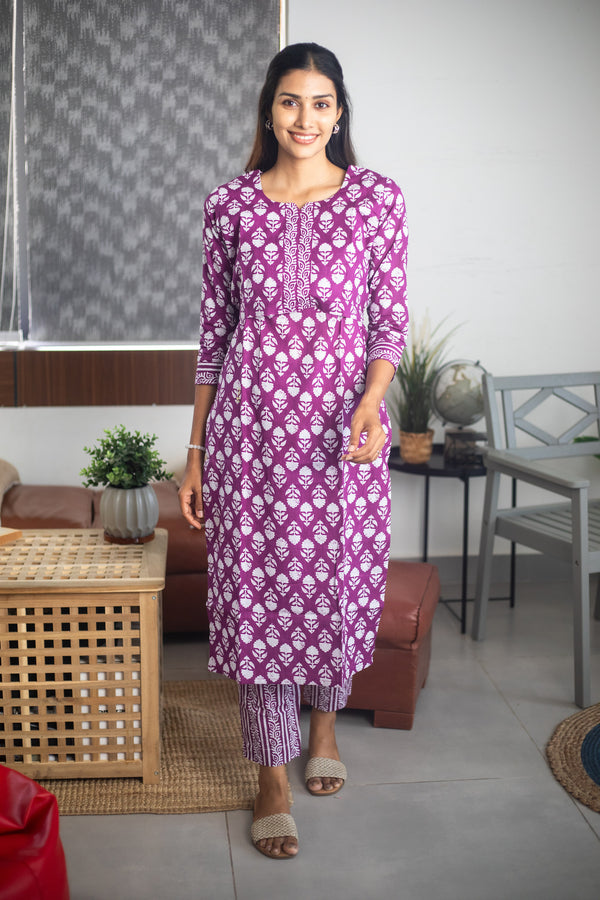 Purple Block Print Suit Set