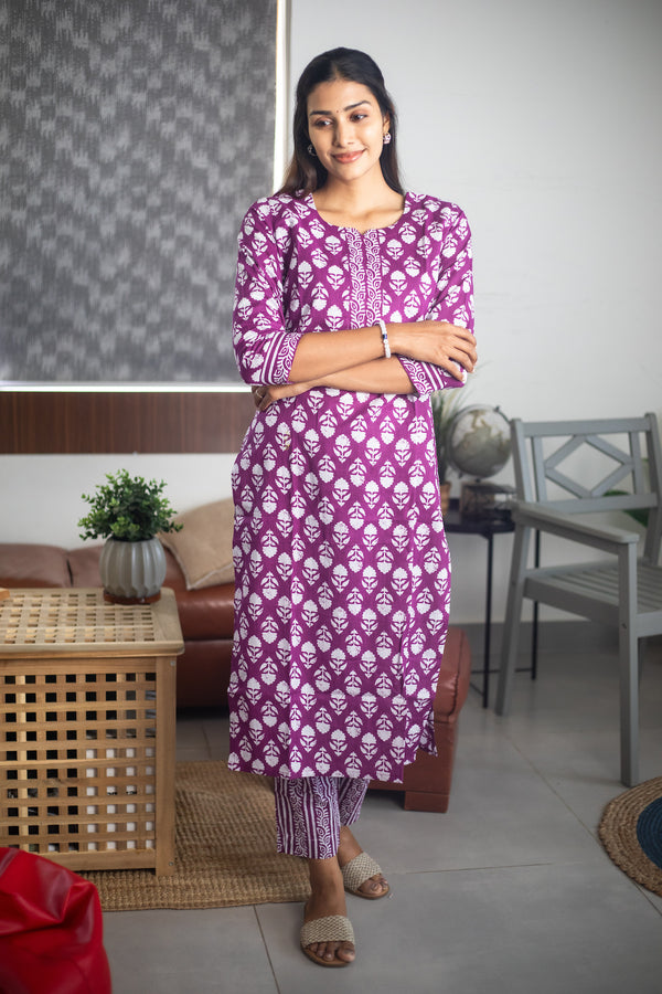 Purple Block Print Suit Set