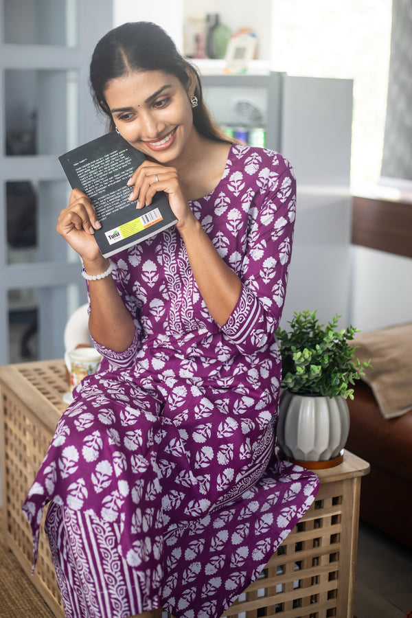 Purple Block Print Suit Set