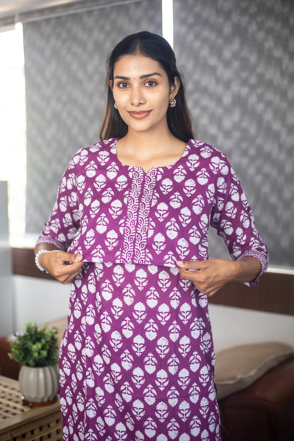 Purple Block Print Suit Set