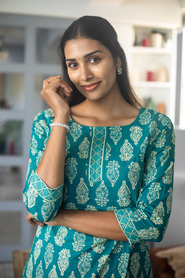 Blue Block Printed Suit Set