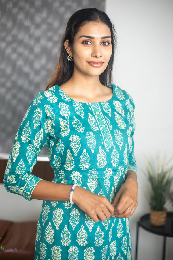 Blue Block Printed Suit Set