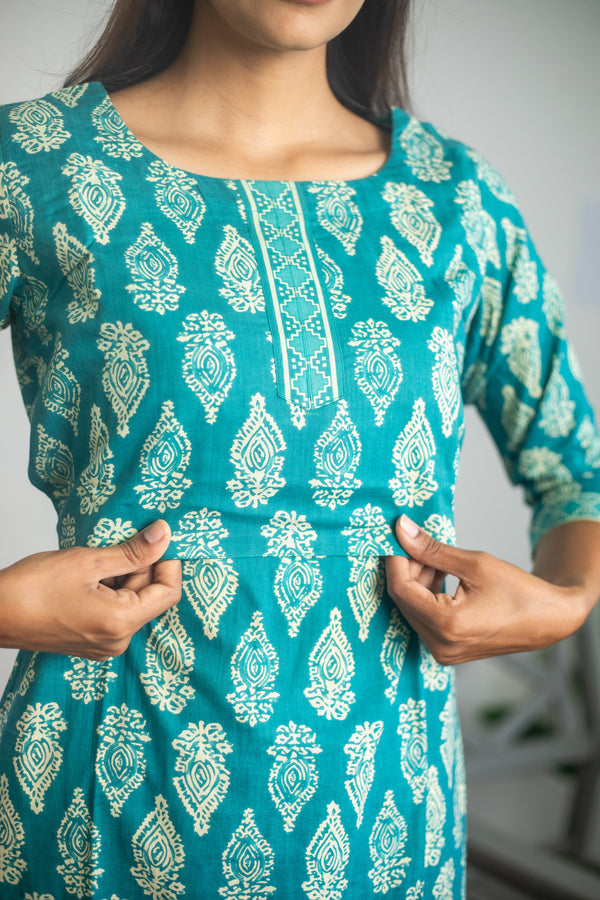 Blue Block Printed Suit Set