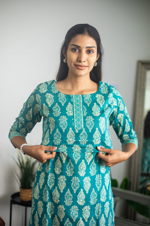 Blue Block Printed Suit Set