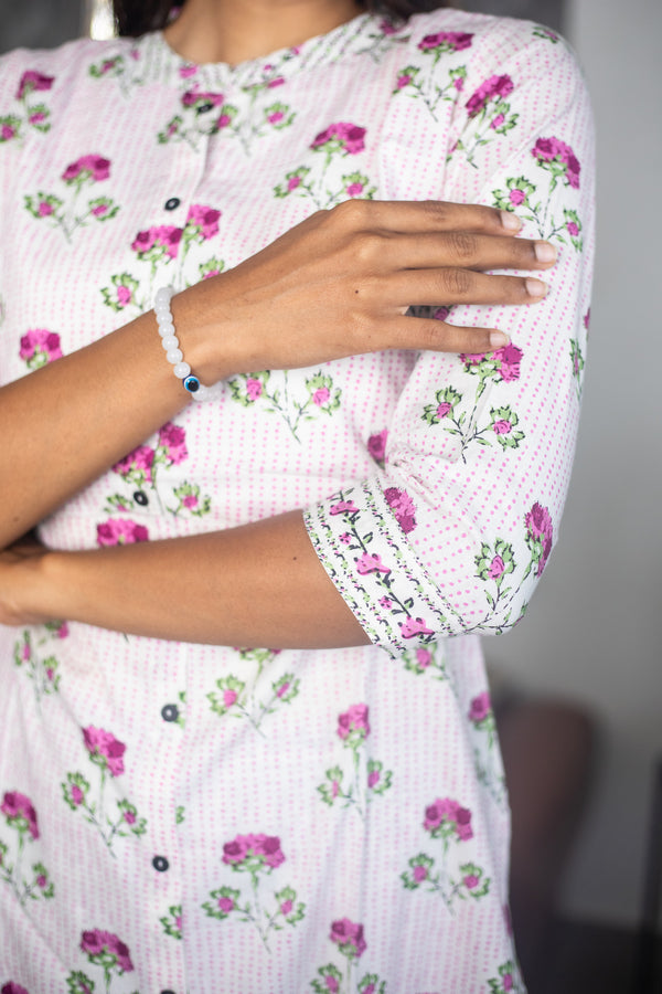 White and Pink Floral Suit Set