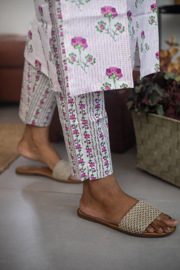 White and Pink Floral Suit Set