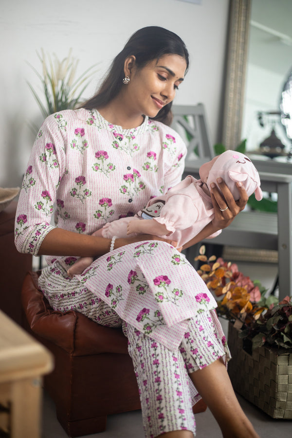 White and Pink Floral Suit Set