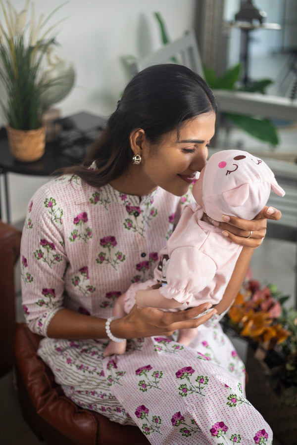 White and Pink Floral Suit Set