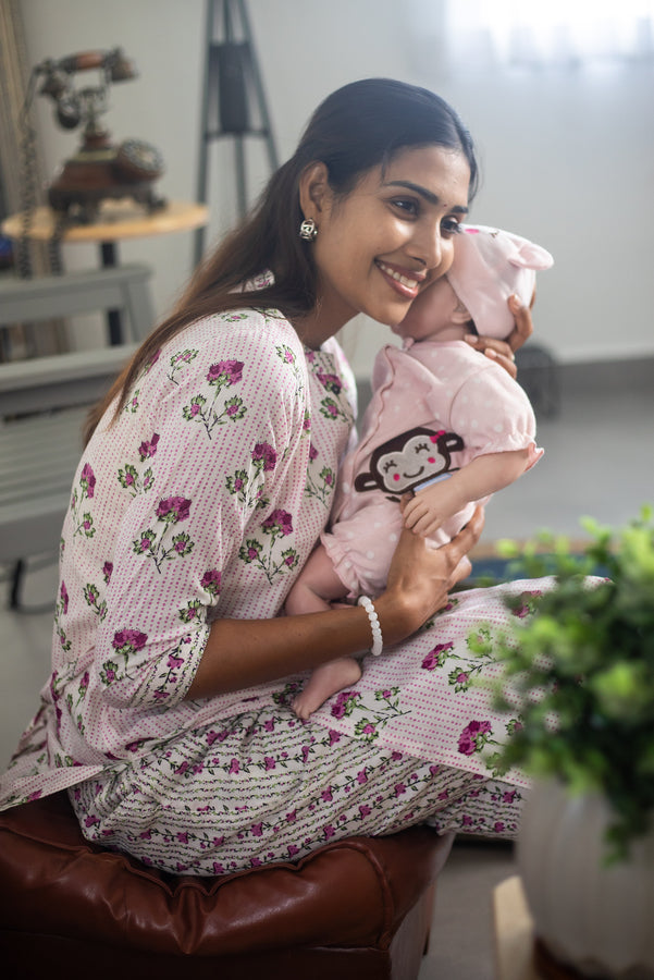 White and Pink Floral Suit Set