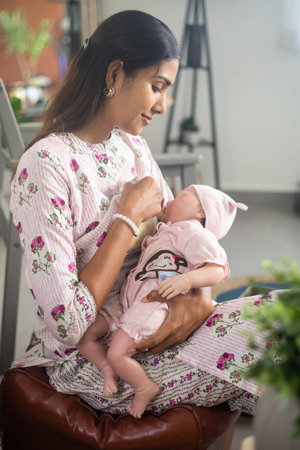 White and Pink Floral Suit Set