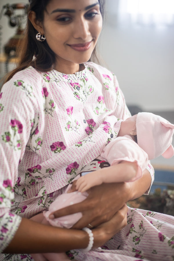 White and Pink Floral Suit Set