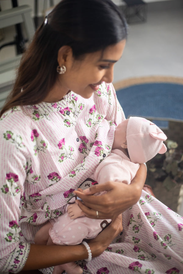 White and Pink Floral Suit Set