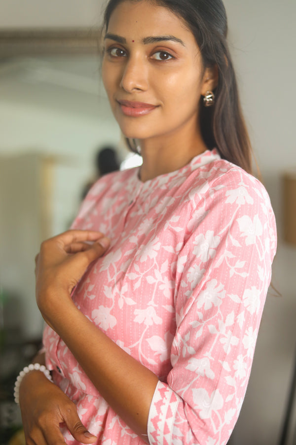 Peach and White Floral Suit Set