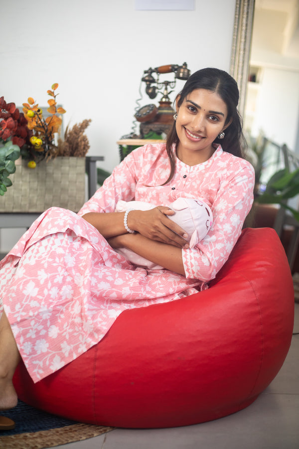 Peach and White Floral Suit Set