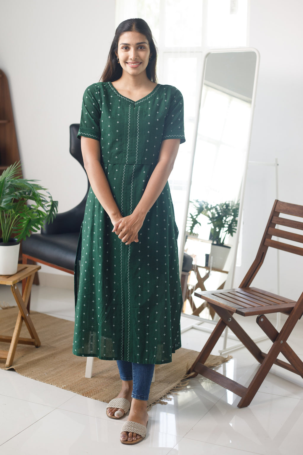 Bottle Green Handloom Maxi