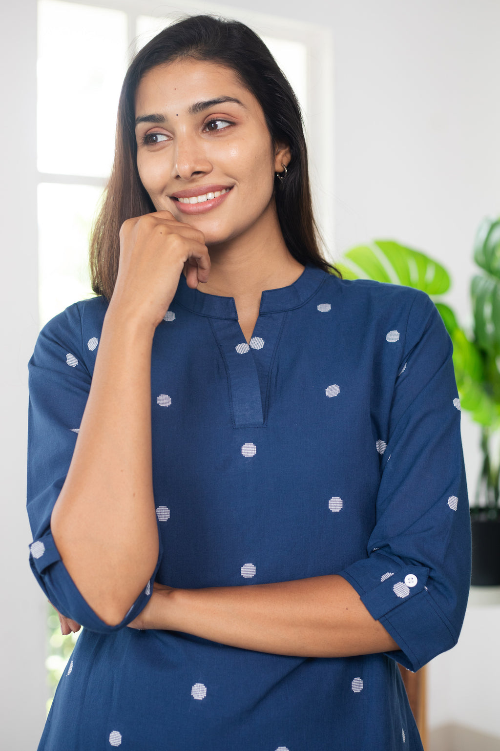 Blue with White Butis Handloom Top