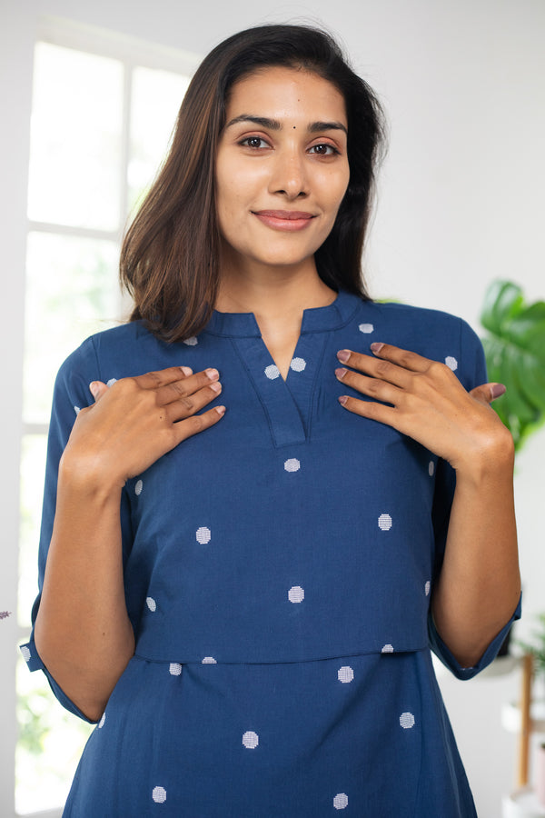 Blue with White Butis Handloom Top