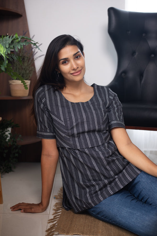 Black Lines Handloom Top