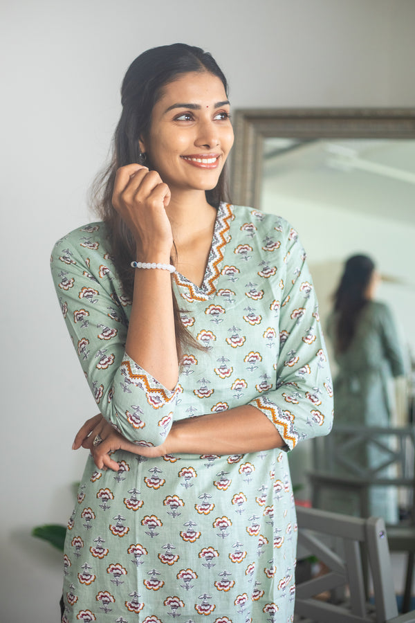 Light Green Block Printed Suit Set