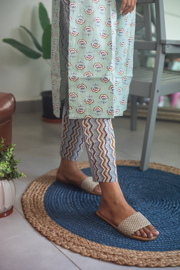 Light Green Block Printed Suit Set