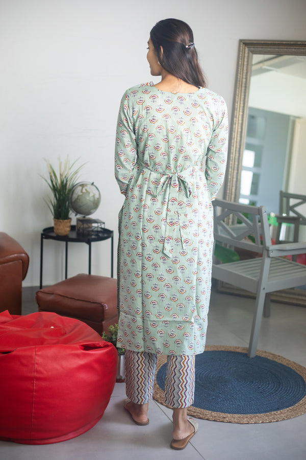 Light Green Block Printed Suit Set